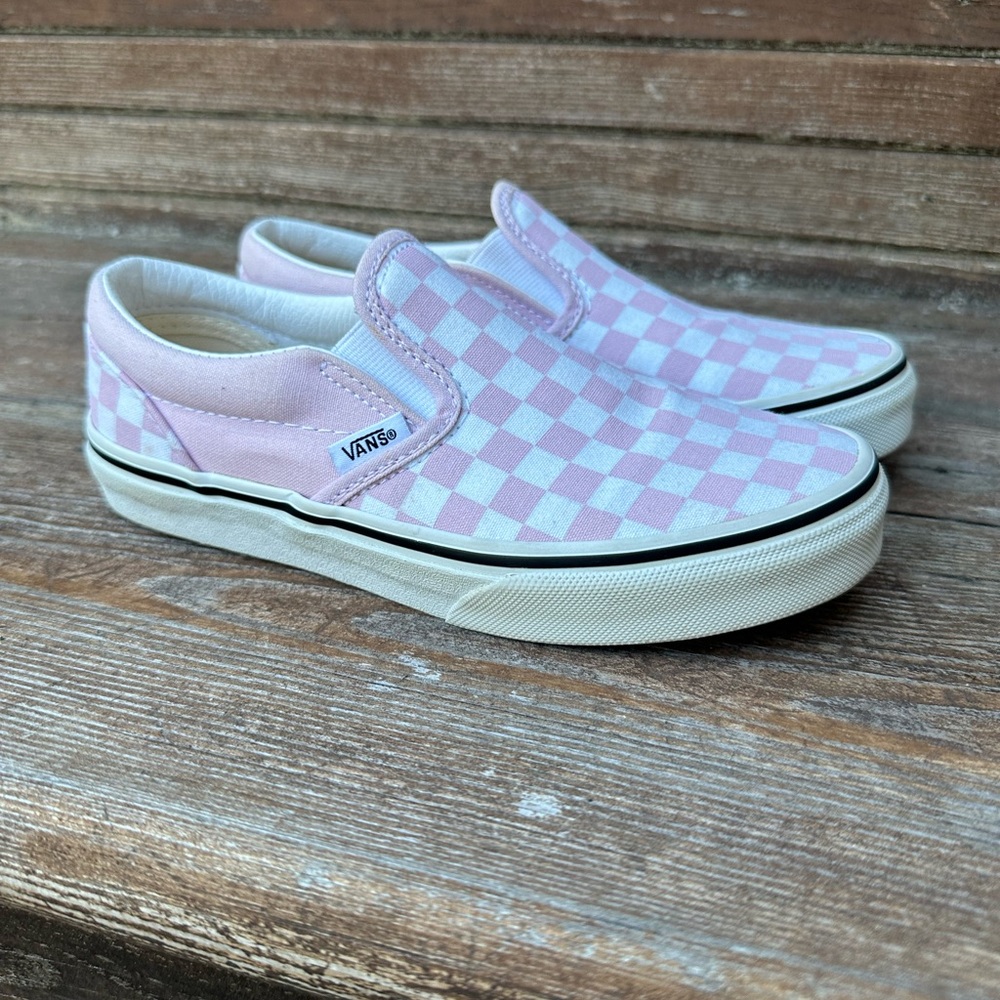 So cute for the summer!! Vans Kids Pink and White Checkerboard Slip-On Sneakers
